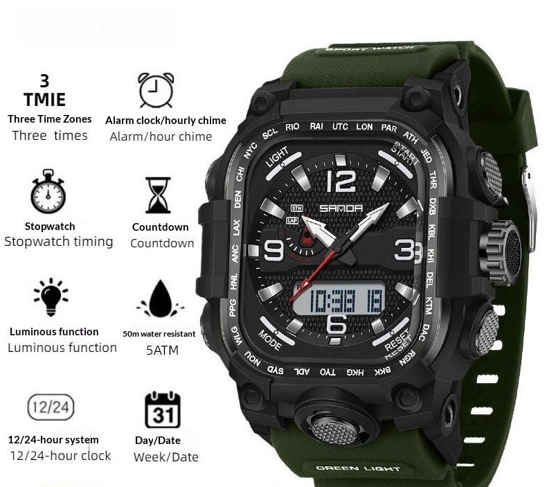 Square Digital Watch Waterproof Sports Countdown Timer Multifunctional Outdoor Hiking Wristwatch For Men