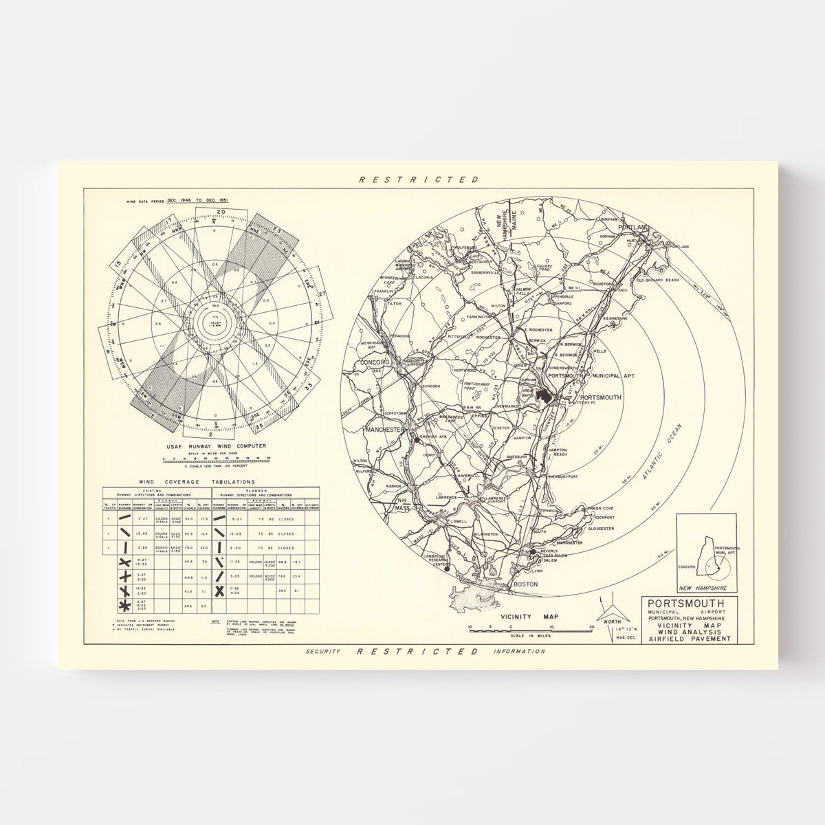 Vintage Map of the Portsmouth Municipal Airport Vicinity, 1951
