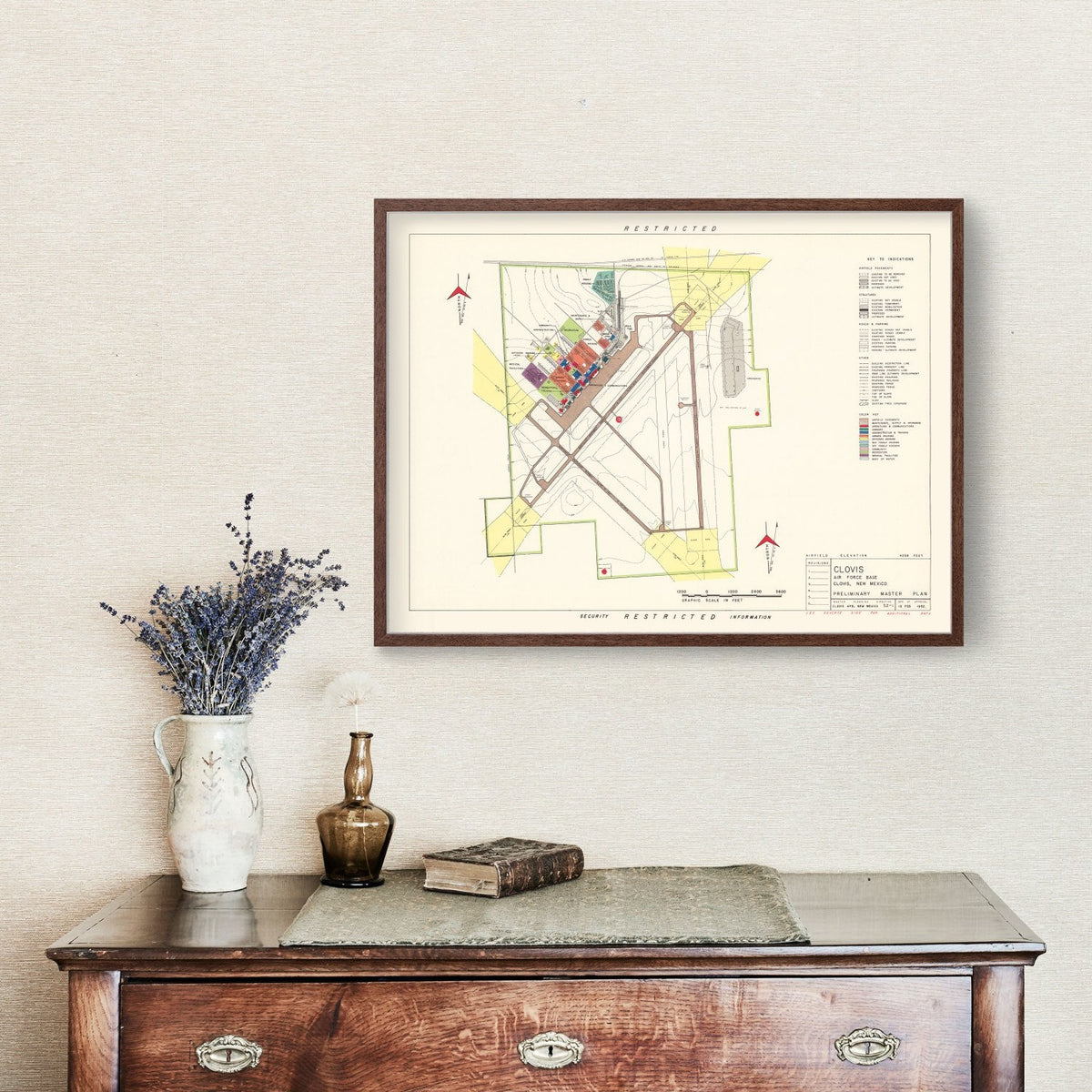 Vintage Map of Clovis Air Force Base, 1952