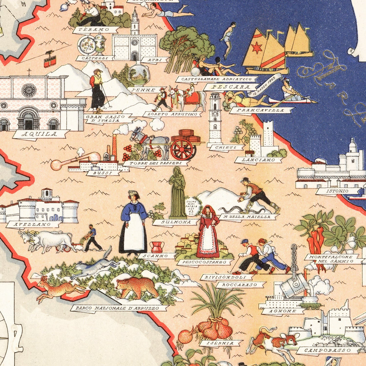 Vintage Map of Abruzzi e Molise Italy, 1938