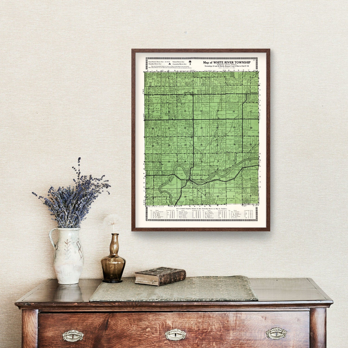 Vintage Map of White River Township, Johnson County, Indiana 1922