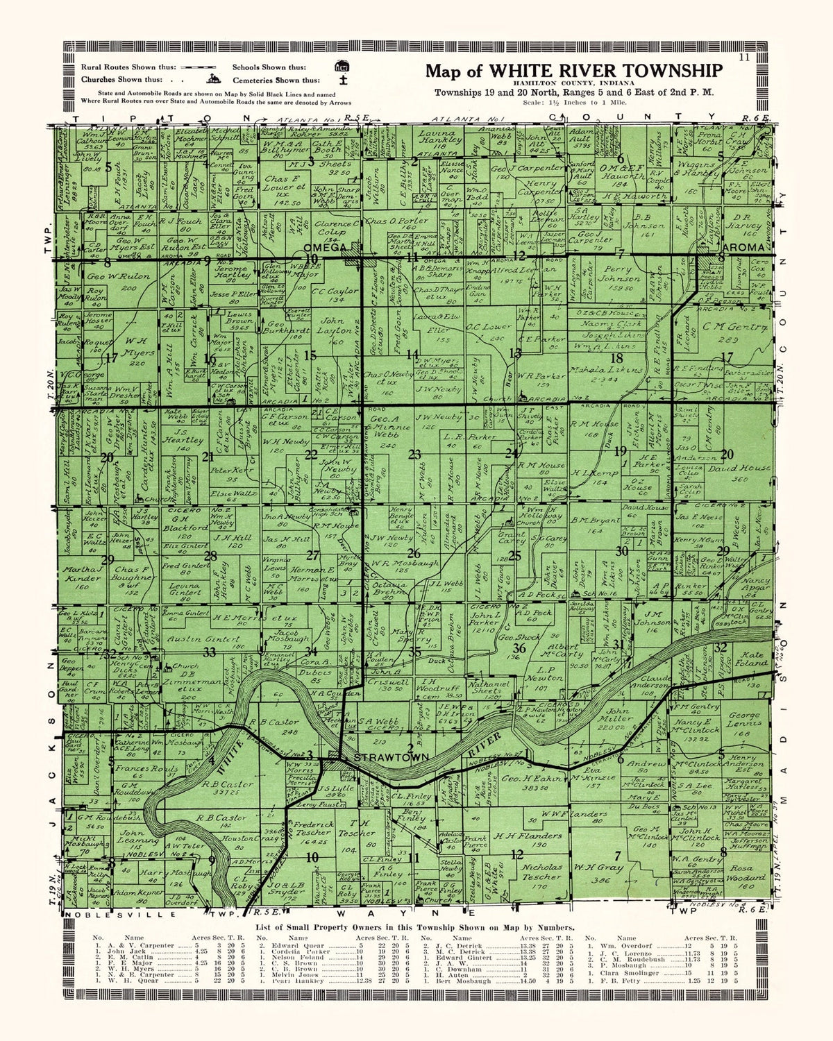 Vintage Map of White River Township, Johnson County, Indiana 1922