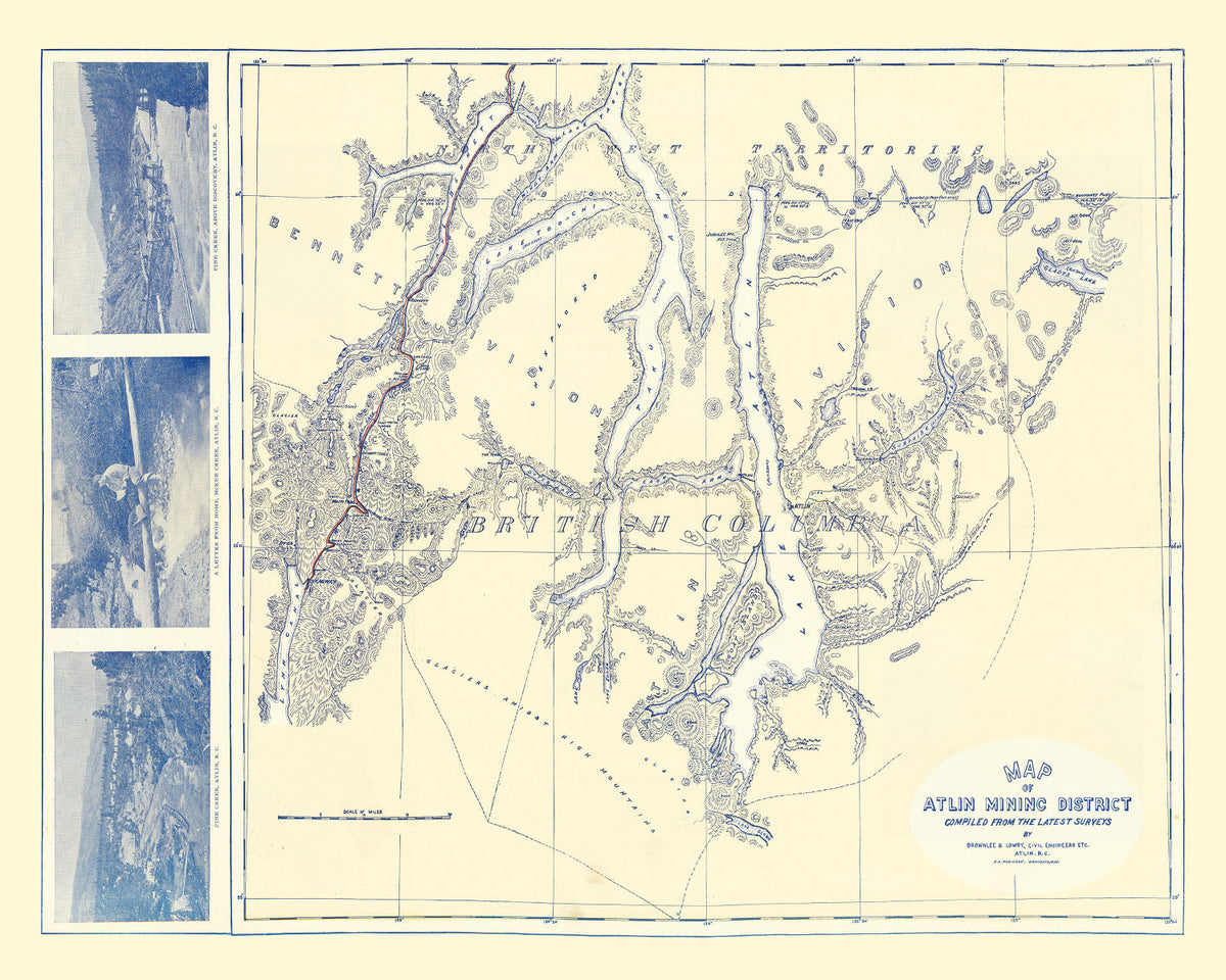 Vintage Map of Atlin Mining District, 1899