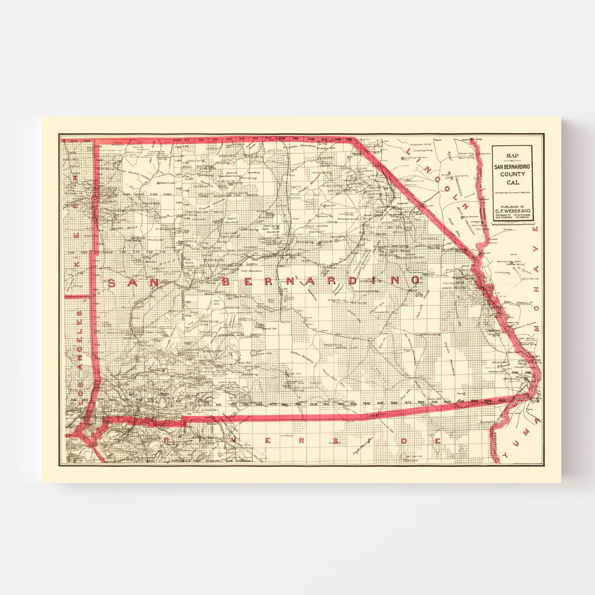 Vintage Map of Bernardino County, California 1914
