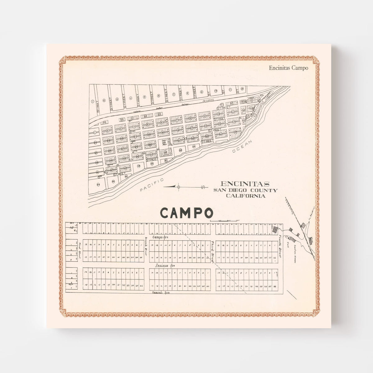 Vintage Map of Encinitas, California 1912