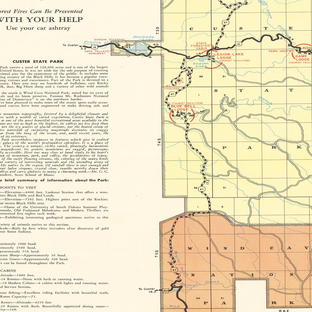 Vintage Custer State Park SD Map 1940
