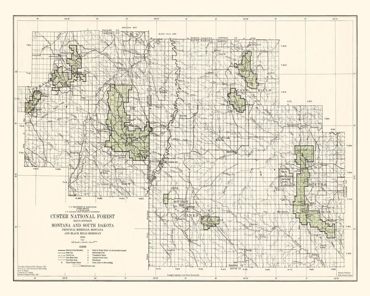 Vintage Custer National Forest Map 1938