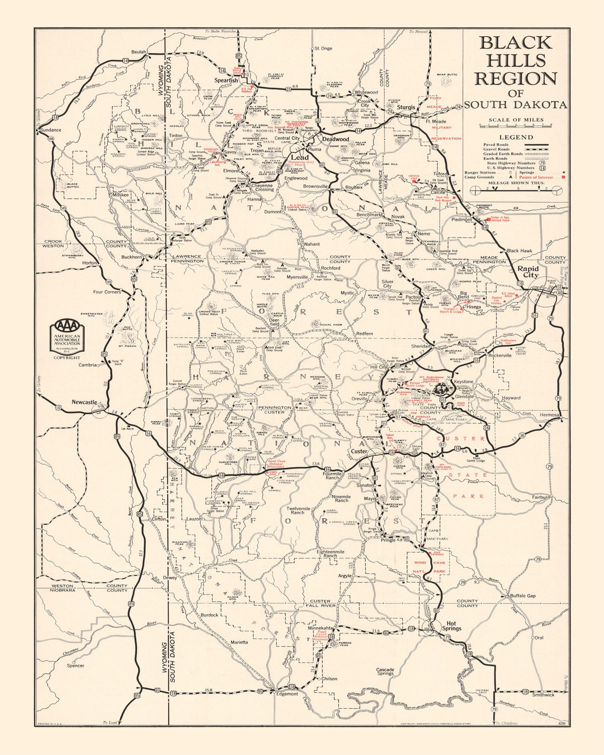 Vintage Black Hills Map 1939