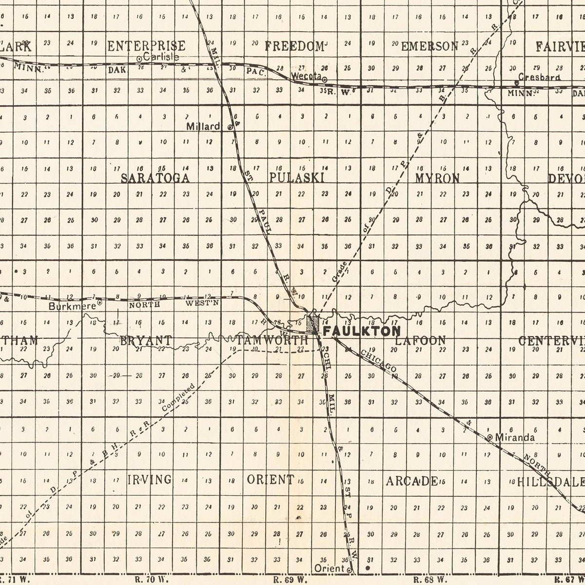 Vintage Map of Faulk County, South Dakota 1901
