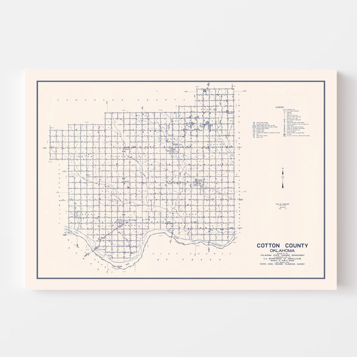 Vintage Map of Cotton County, Oklahoma 1936