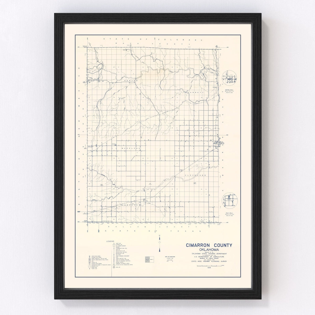 Vintage Map of Cimarron County, Oklahoma 1936