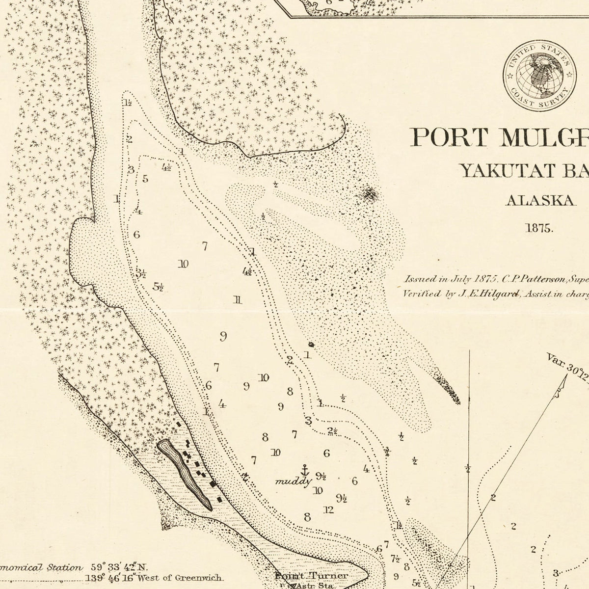 Vintage Port Mulgrave, Yakutat Bay, AK Map 1875