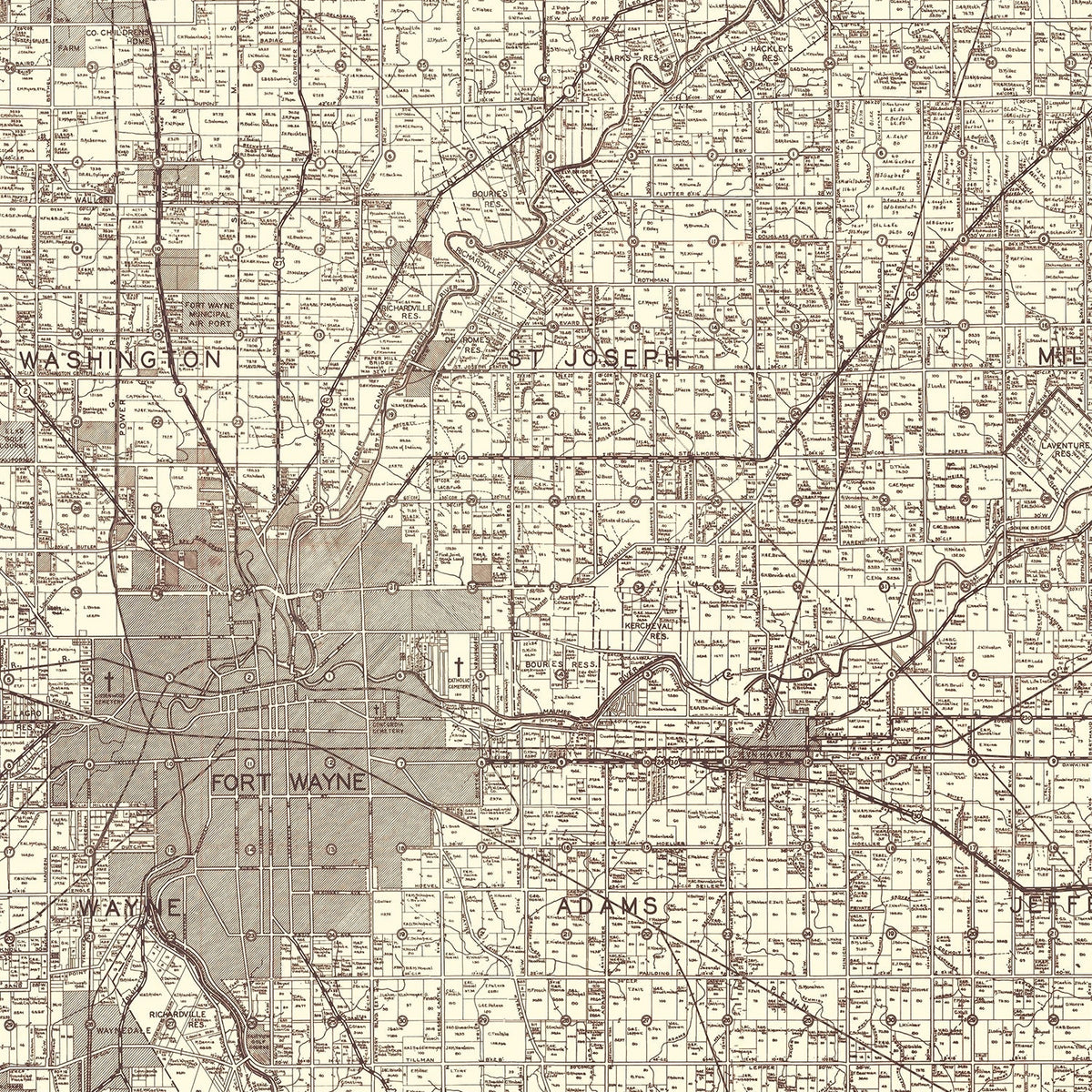 Vintage Map of Allen County, Indiana 1935