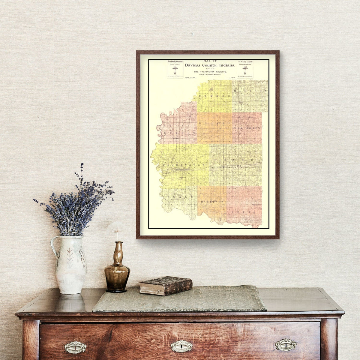 Vintage Map of Daviess County, Indiana 1905