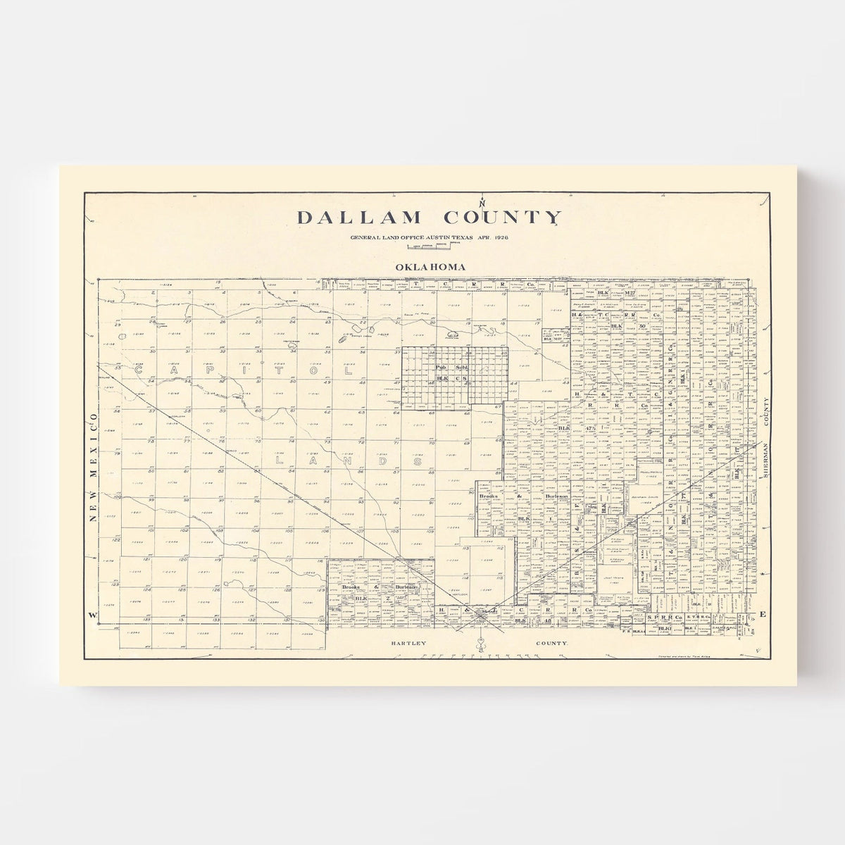 Vintage Map of Dallam County, Texas 1926