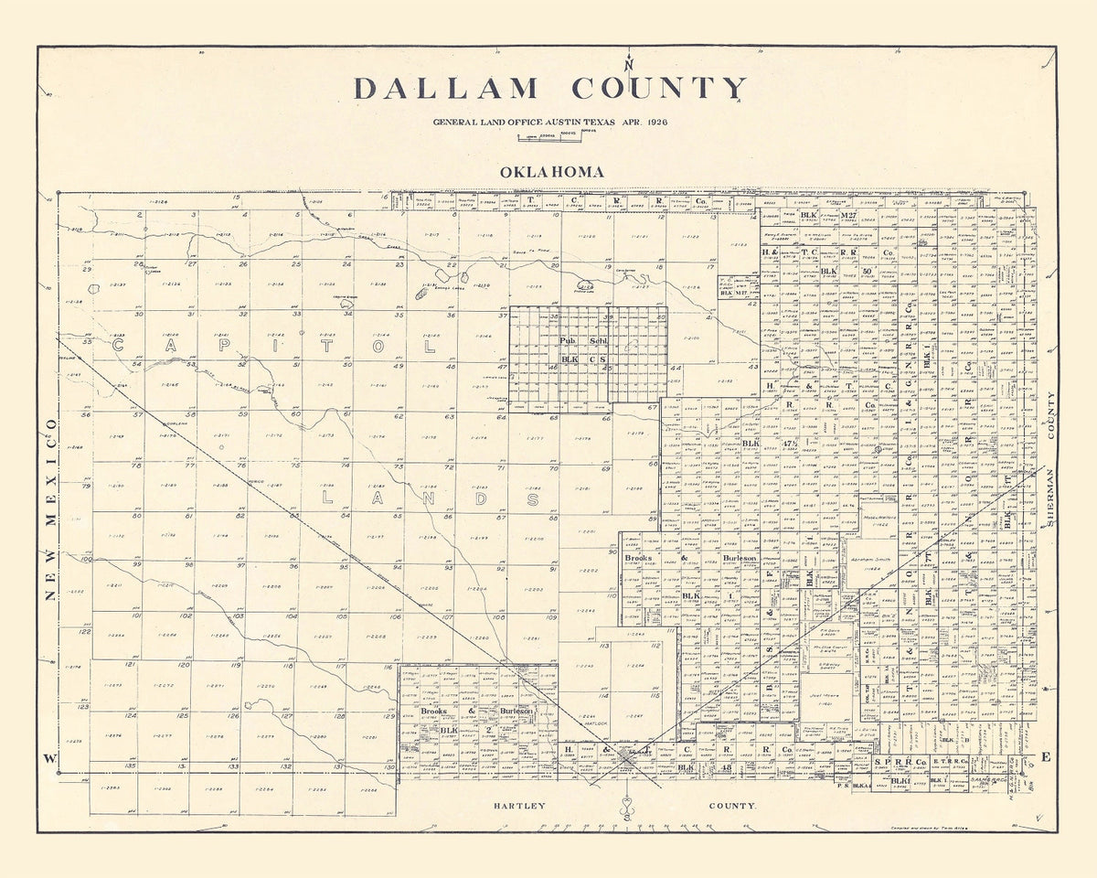 Vintage Map of Dallam County, Texas 1926
