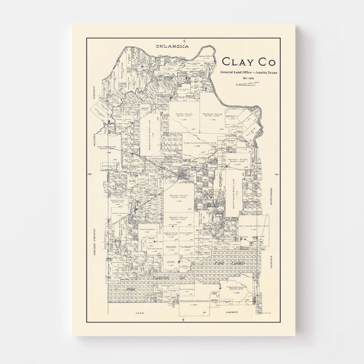 Vintage Map of Clay County, Texas 1924