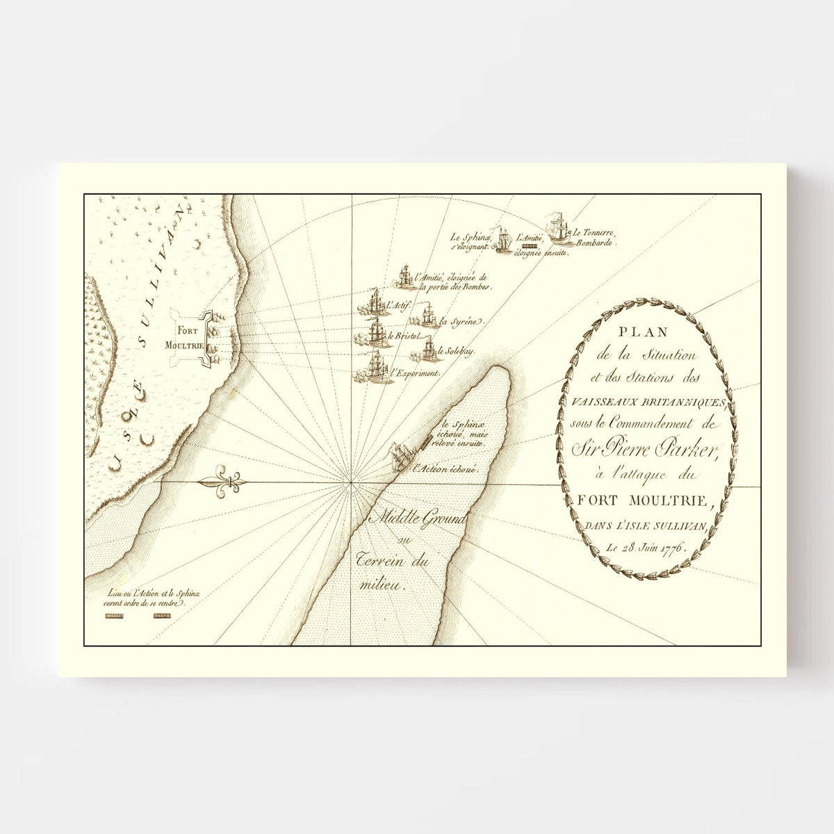 Vintage Battle of Sullivan's Island Map 1787