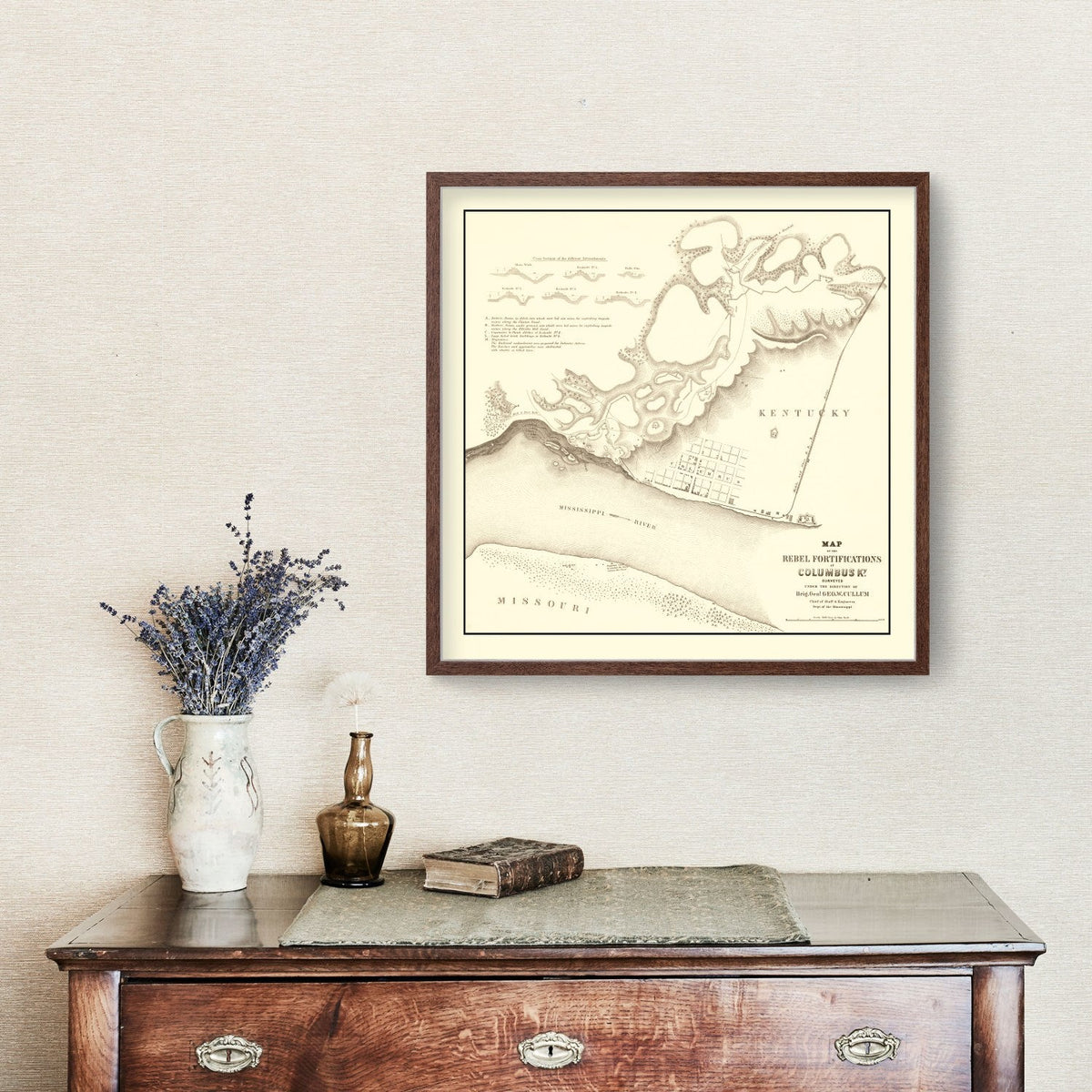 Vintage Rebel Fortifications at Columbus Kentucky Map 1862