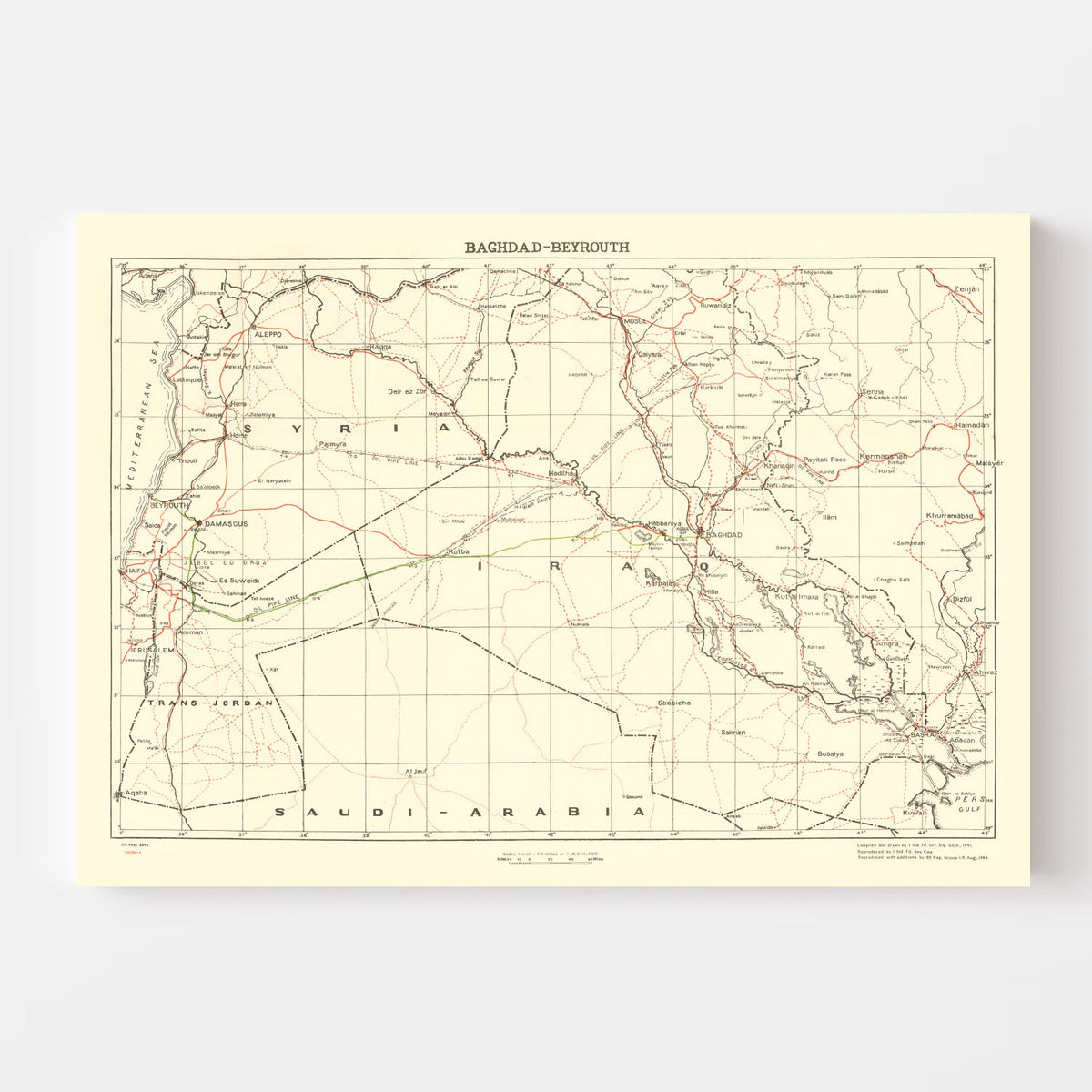 Vintage Baghdad World War II Map 1944