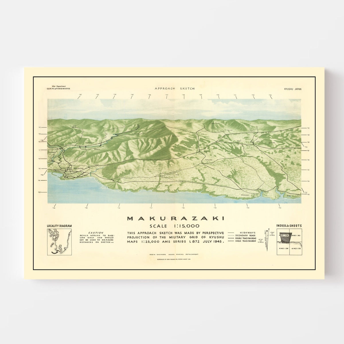 Vintage American Invasion of Japanese Islands WWII Map 1945