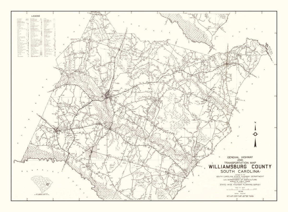 Vintage Map of Williamsburg County, South Carolina 1939