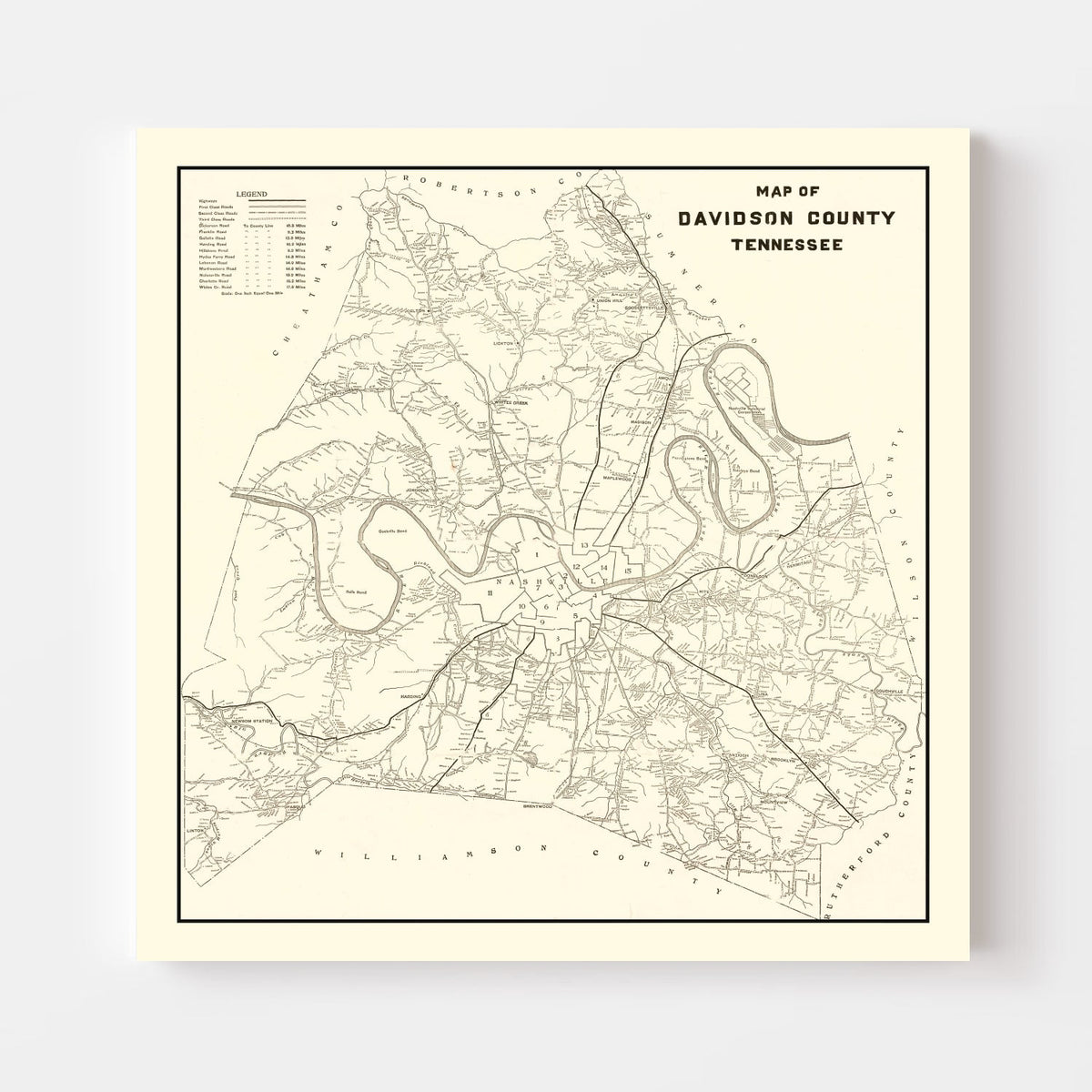 Vintage Map of Davidson County, Tennessee 1920