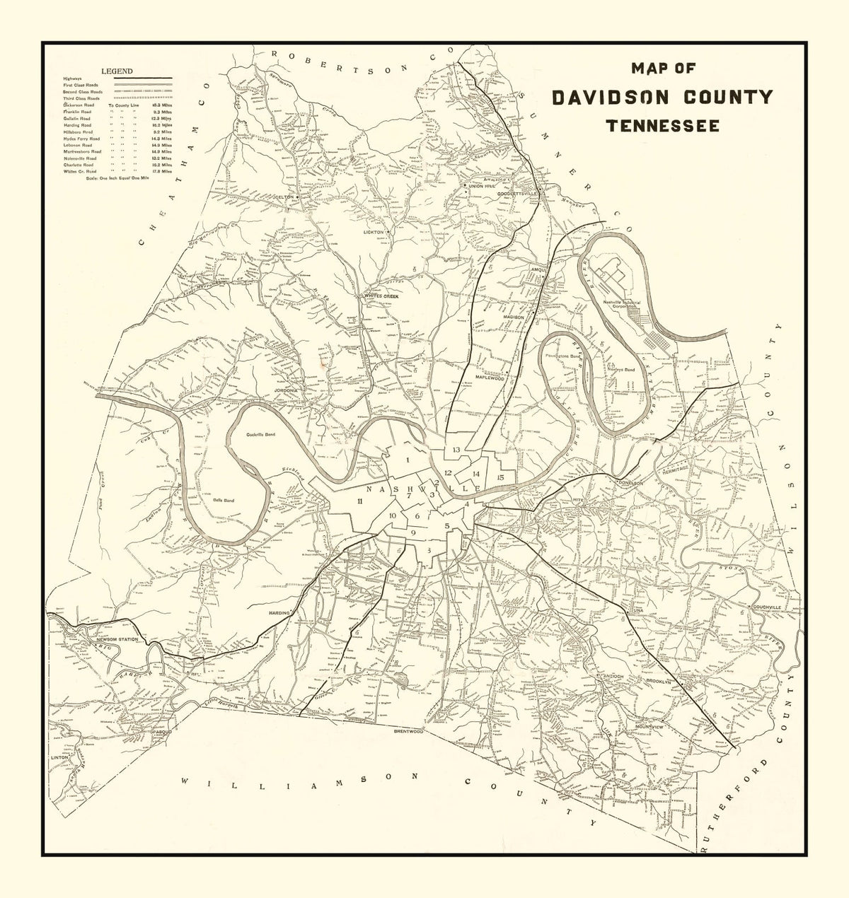 Vintage Map of Davidson County, Tennessee 1920