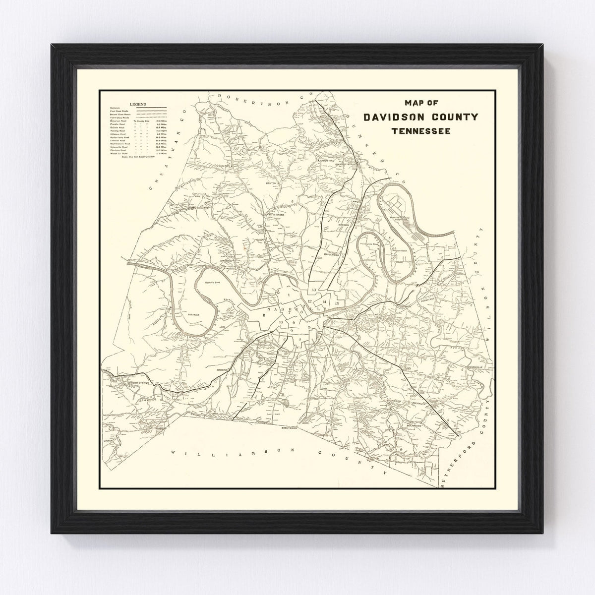 Vintage Map of Davidson County, Tennessee 1920