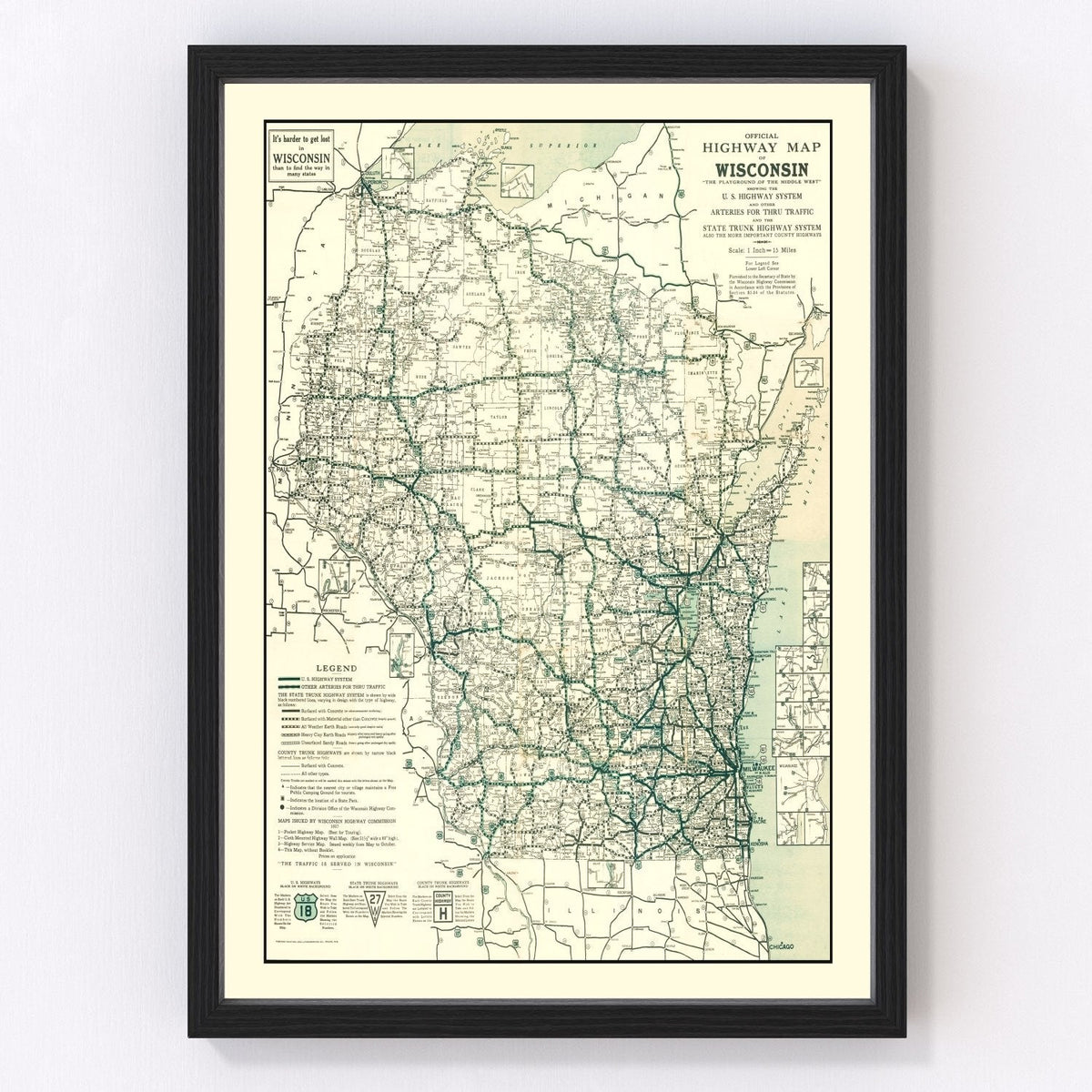 Vintage Map of Wisconsin 1927