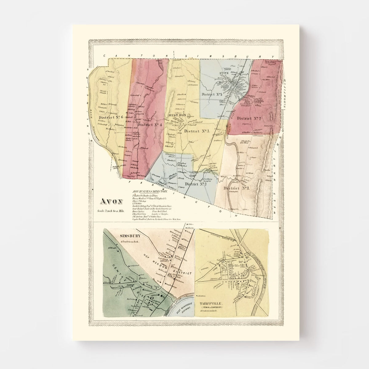 Vintage Map of Avon, Connecticut 1869