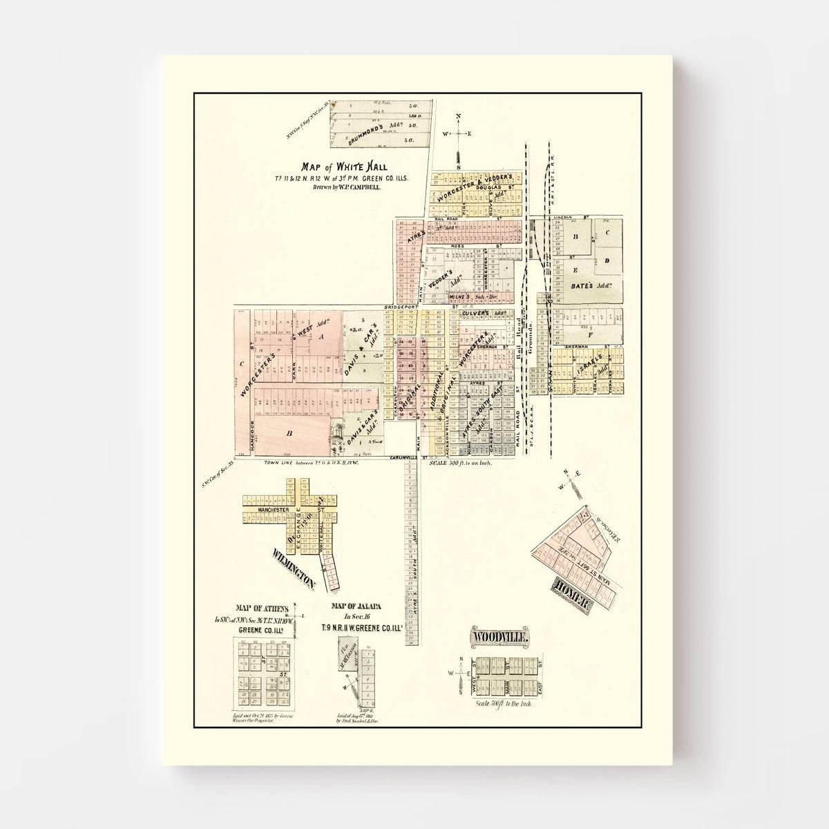 Vintage Map of White Hall, Illinois 1873