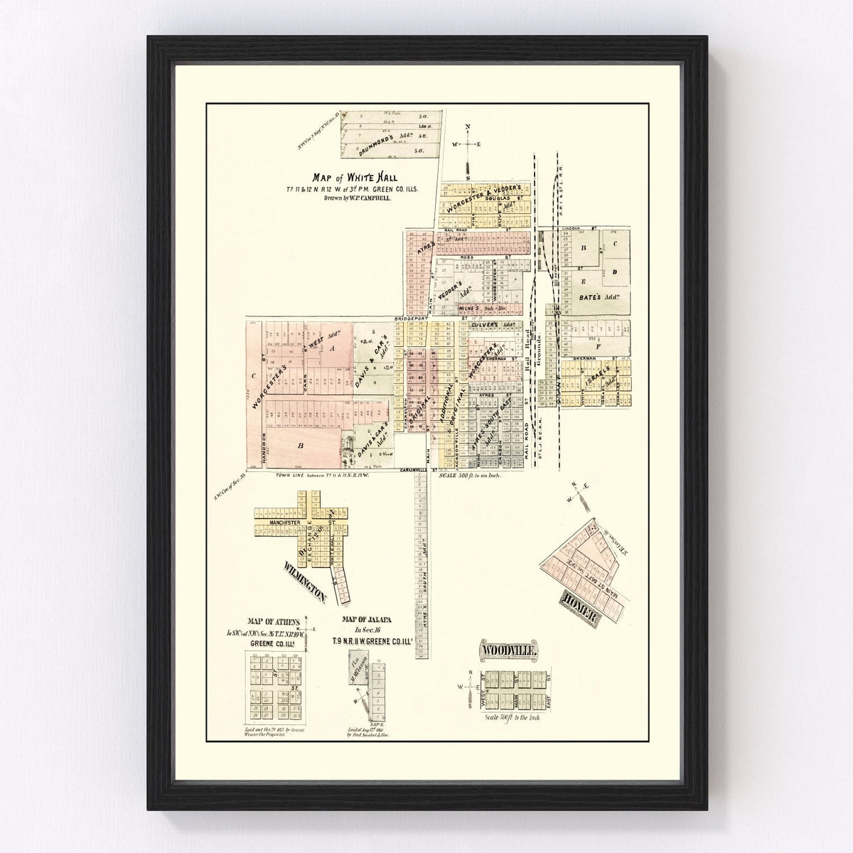 Vintage Map of White Hall, Illinois 1873
