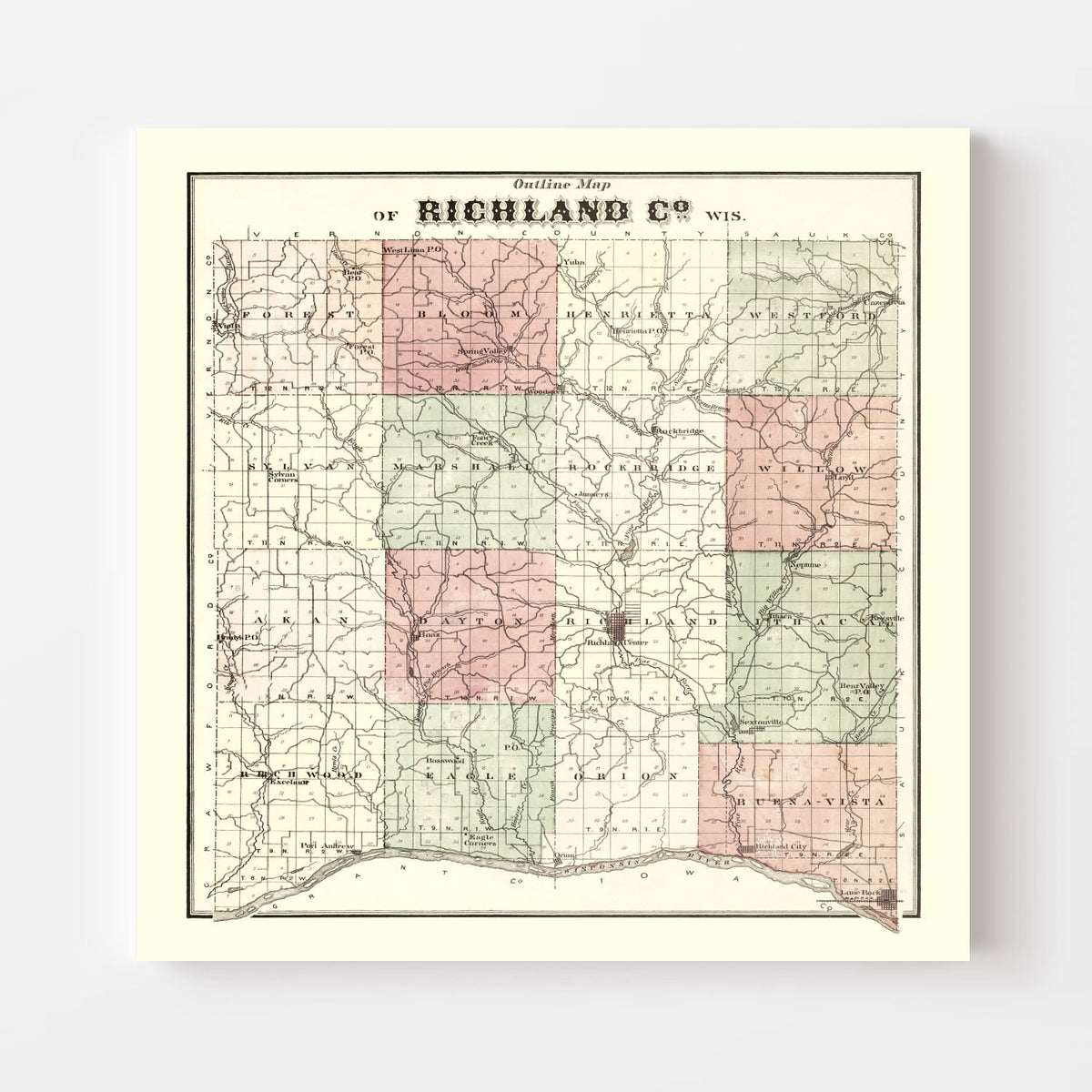 Vintage Map of Richland County, Wisconsin 1874