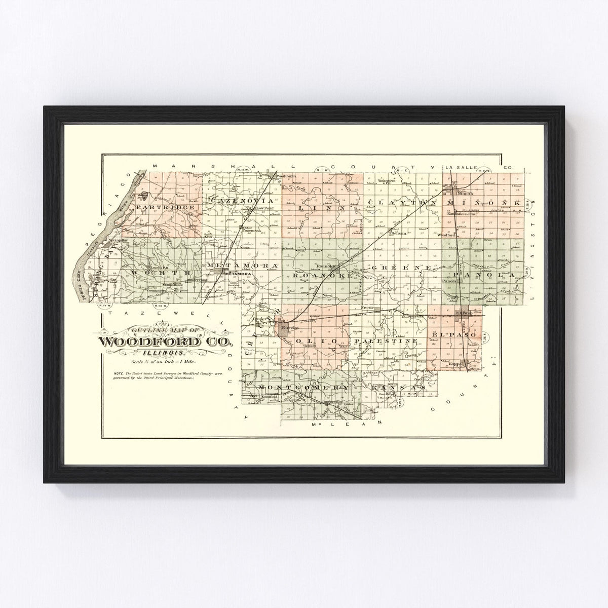 Vintage Map of Woodford County, Illinois 1893