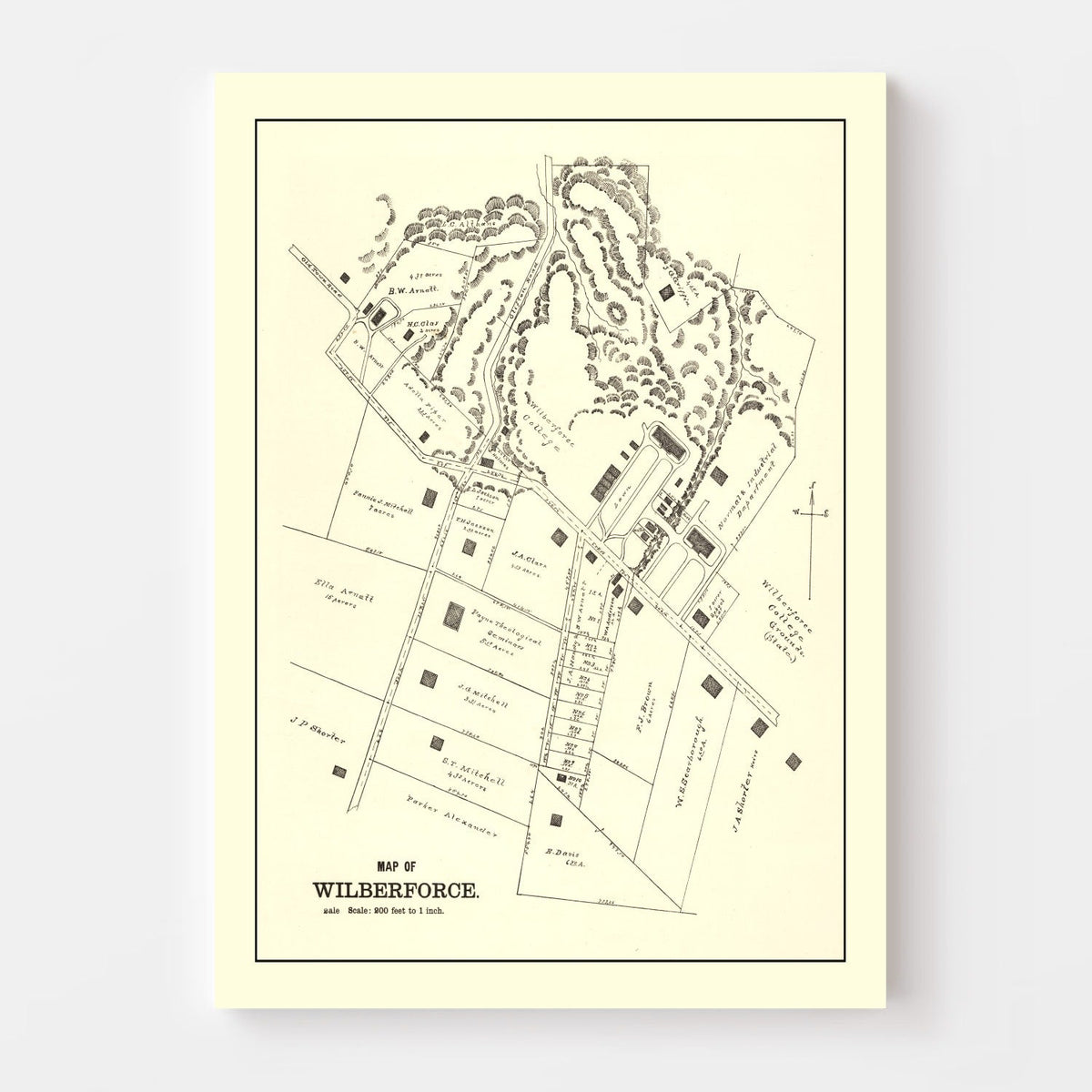 Vintage Map of Wilberforce, Ohio 1896