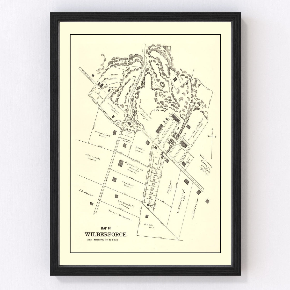 Vintage Map of Wilberforce, Ohio 1896