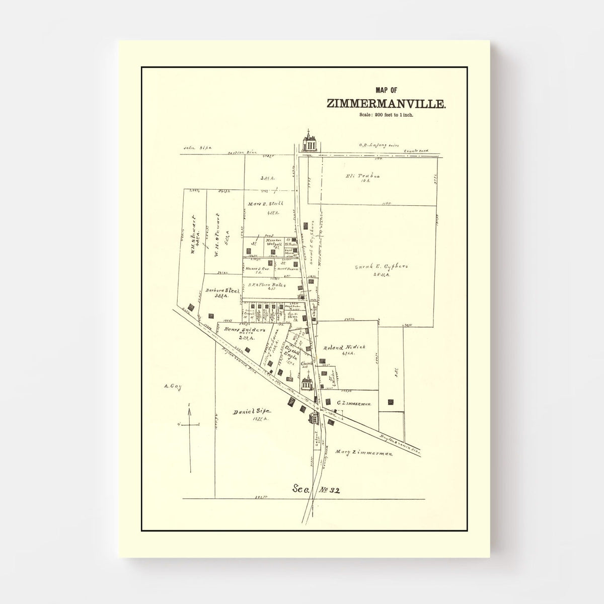 Vintage Map of Zimmermanville, Ohio 1896