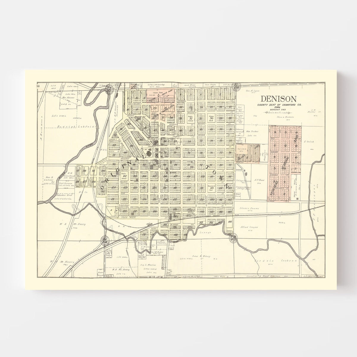 Vintage Map of Denison, Iowa 1908