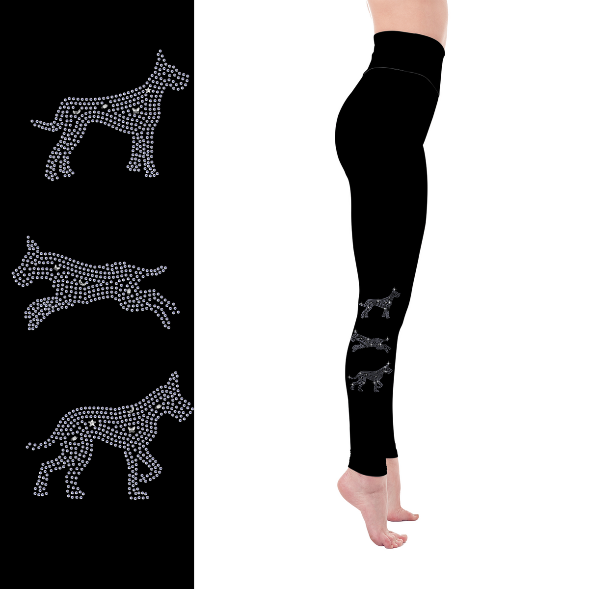 Great Dane Rhinestone Capri or Full-Length Leggings with Pockets & Cropped-Ear Design