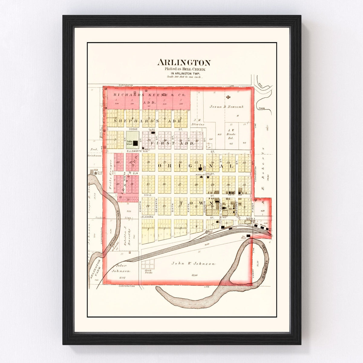 Vintage Map of Arlington, Nebraska 1908
