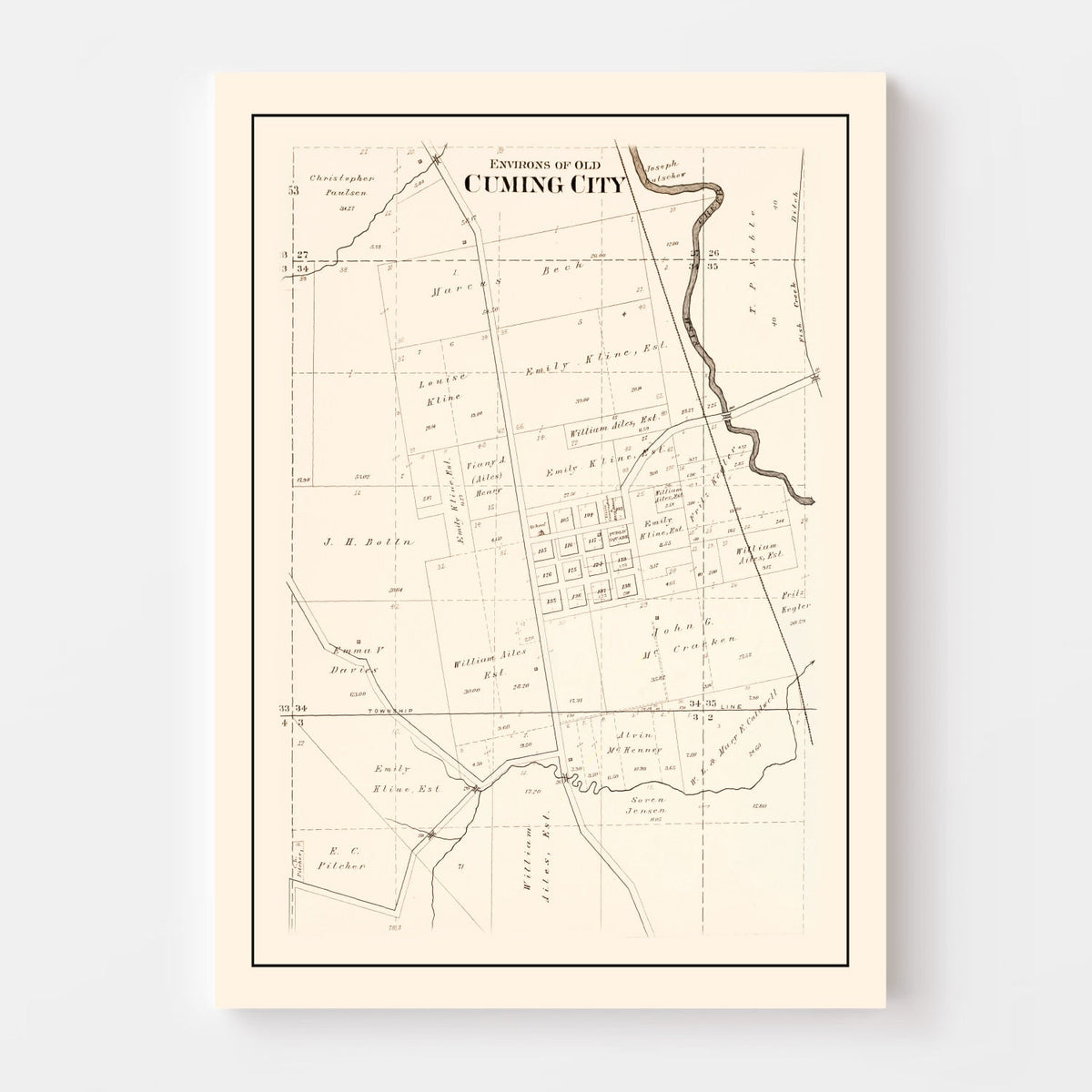 Vintage Map of Cuming, Nebraska 1908