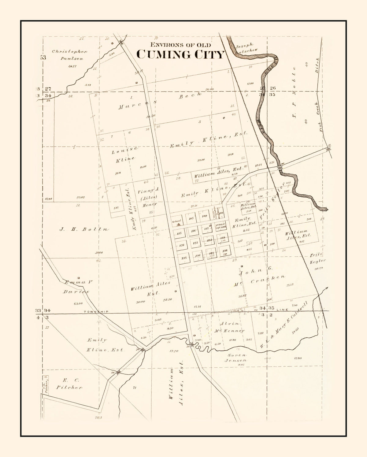 Vintage Map of Cuming, Nebraska 1908