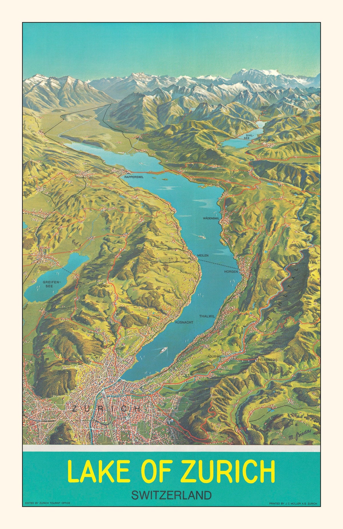 Vintage Map of Zurich, Switzerland 1939