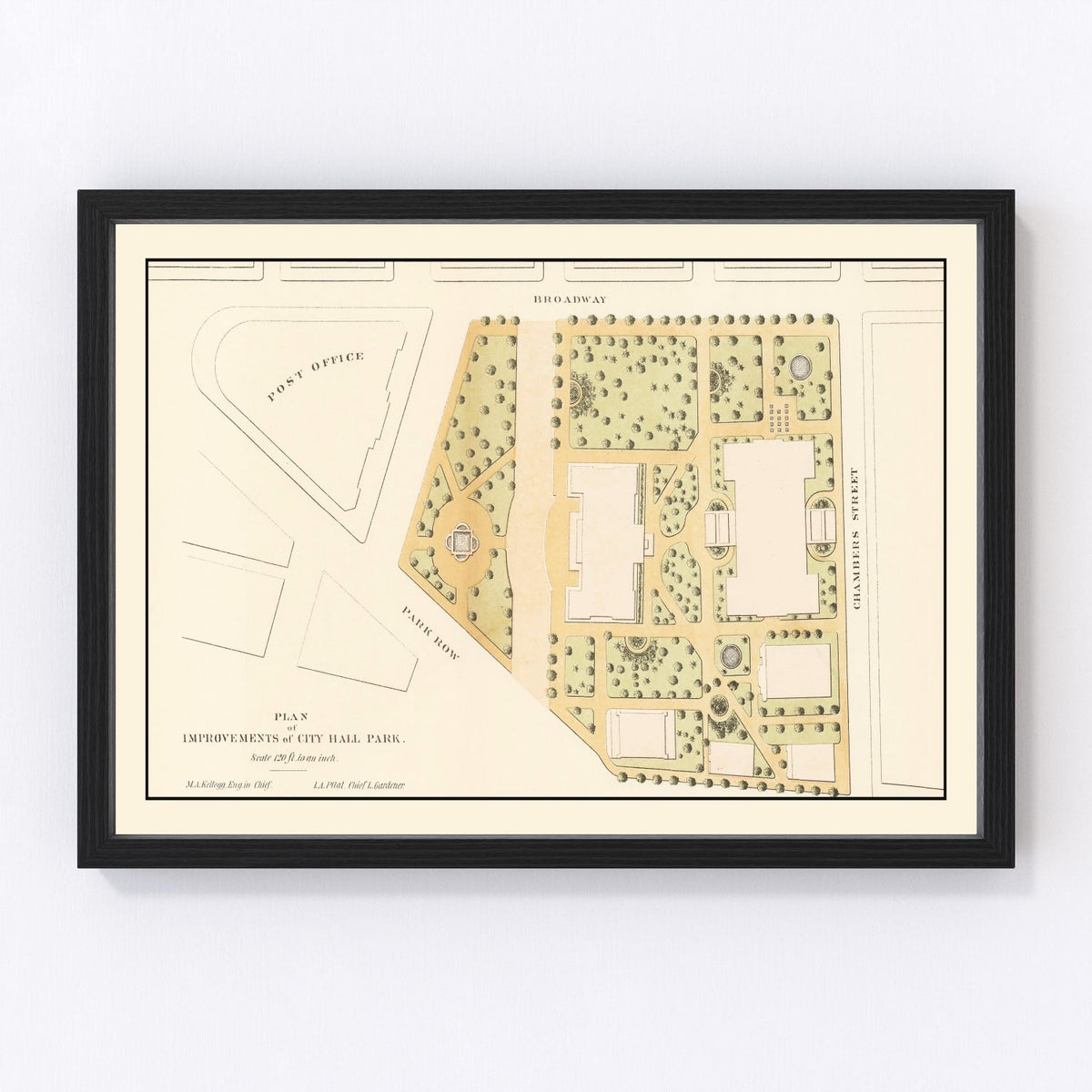 Vintage City Hall Park Map New York City 1871