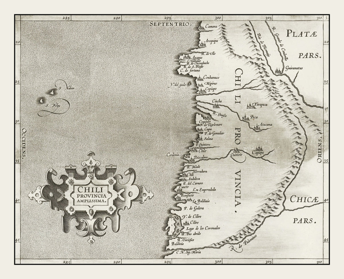 Vintage Map of Chile 1597
