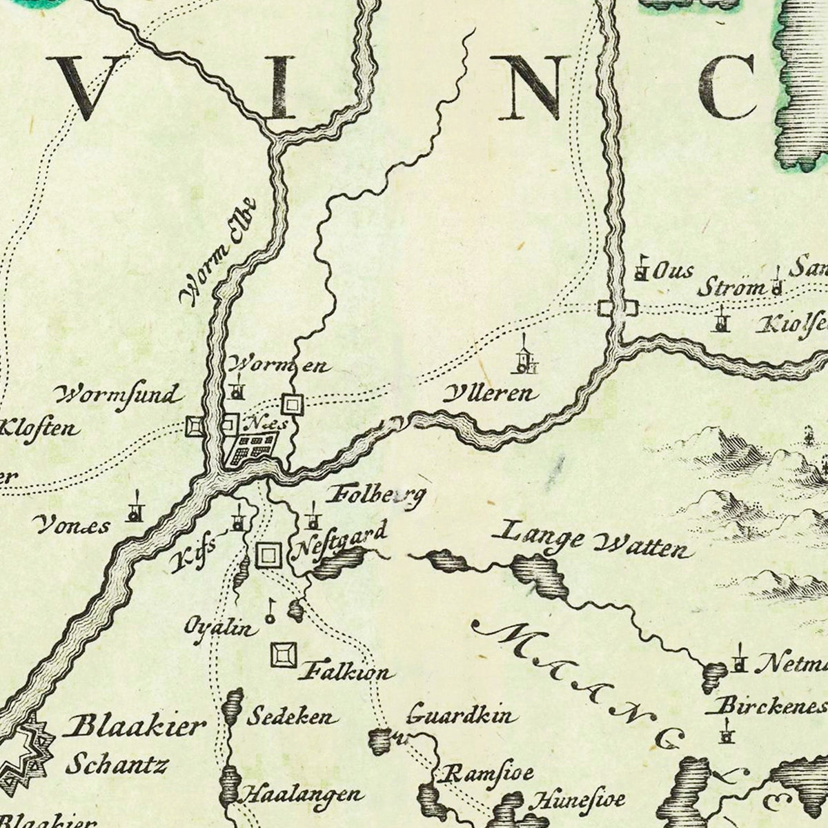 Vintage Akershus, Norway Map 1729