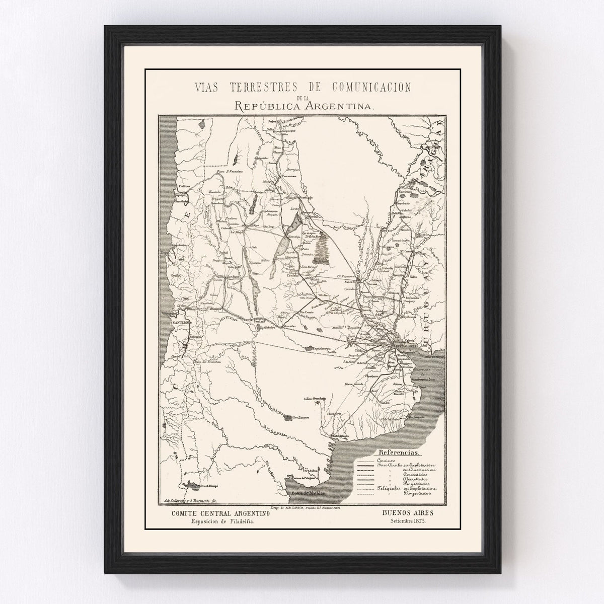 Vintage Map of Argentina 1876