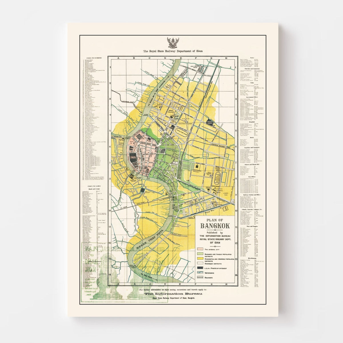 Vintage Map of Bangkok, Thailand 1928