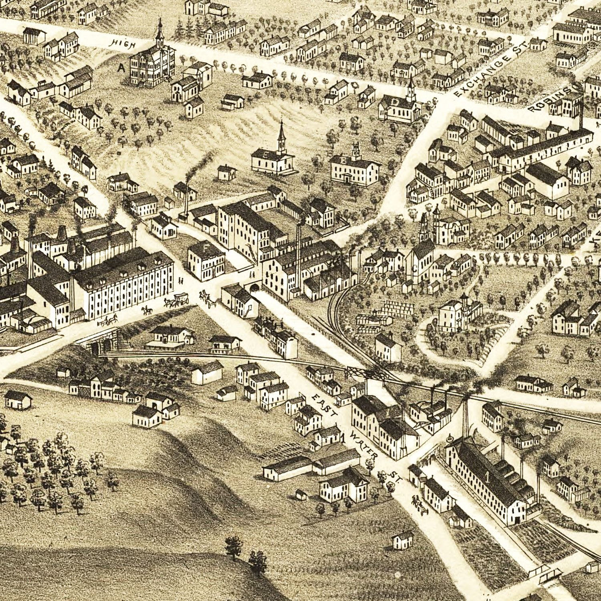 Vintage Map of Akron, Ohio 1882